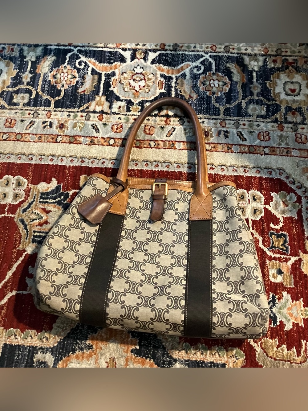 Celine Beige & Brown Canvas Logo Tote